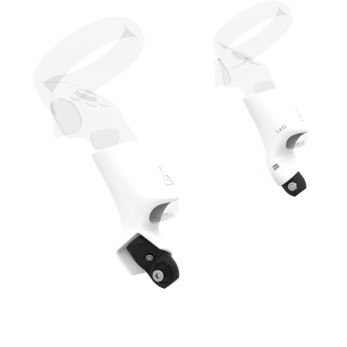Left view of Pair of White PLA cups Controller mount spare parts for Focus 3 with Fastened Attachment