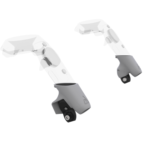 Left view of Pair of Grey PLA cups Controller mount spare parts for HTC Vive with Fastened Attachment