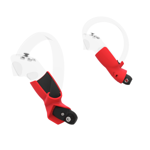 Left view of Pair of Red PLA cups Controller mount spare parts for Pico 4 with Fastened Attachment