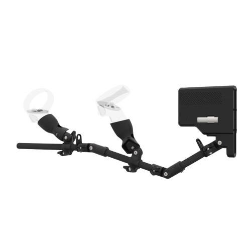Left view of ForceTube with Haptic Explorer stock for Meta Quest 2 with Black Carbon Armature and Carbon Fiber cups