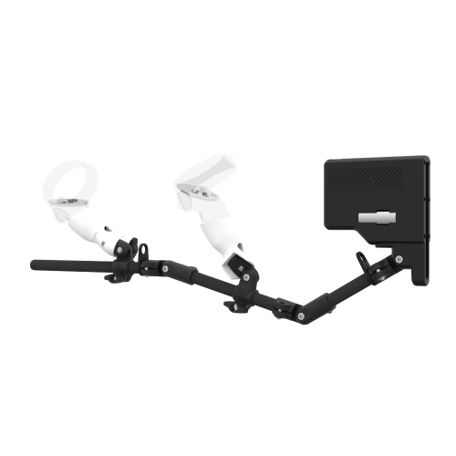 Left view of ForceTube with Haptic Explorer stock for Meta Quest 2 with Black Carbon Armature and White PLA cups