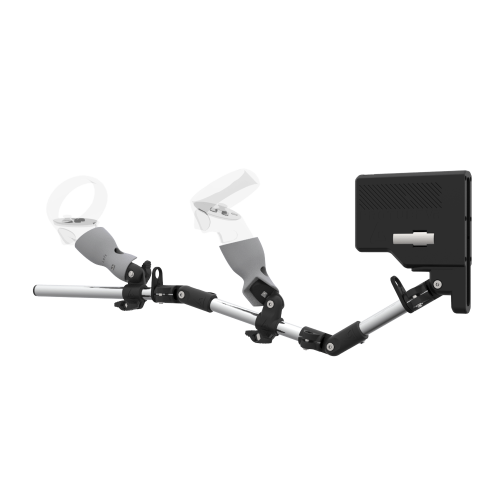 Left view of ForceTube with Haptic Explorer stock for Meta Quest 2 with Chrome Armature and Grey PLA cups