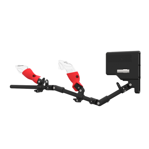 Left view of ForceTube with Haptic Explorer stock for Meta Quest 3with Black Carbon Armature and Red PLA cups
