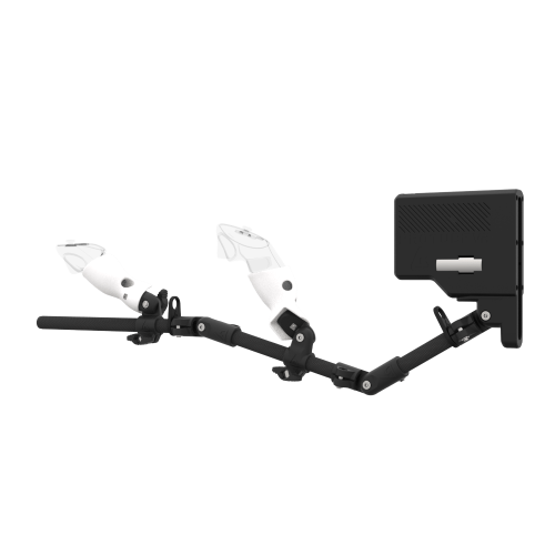 Left view of ForceTube with Haptic Explorer stock for Meta Quest 3with Black Carbon Armature and White PLA cups