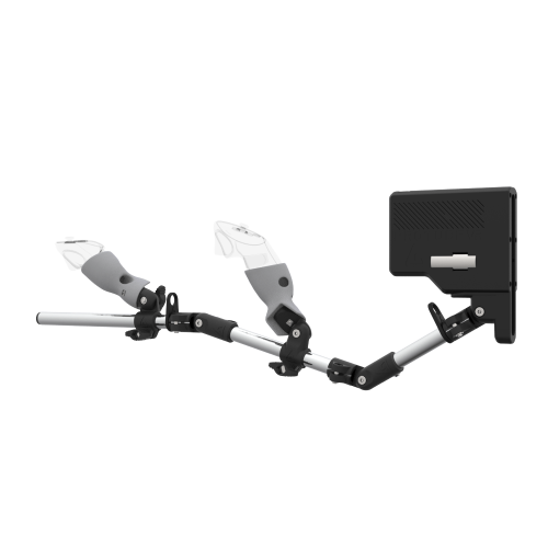 Left view of ForceTube with Haptic Explorer stock for Meta Quest 3with Chrome Armature and Grey PLA cups