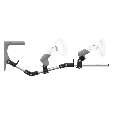 Side view of MagTube vr gunstock for HP Reverb G2 with Chrome Armature with Grey MK1 Buttstock and Grey PLA cups
