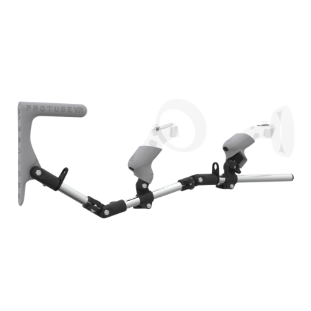 Right view of MagTube vr gunstock for HP Reverb G2 with Chrome Armature with Grey MK1 Buttstock and Grey PLA cups