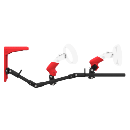 Side view of MagTube vr gunstock for HP Reverb G2 with Carbon Armature with Red MK2 Buttstock and Red PLA cups