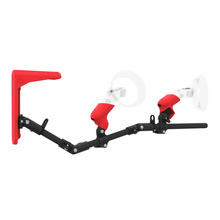 Right view of MagTube vr gunstock for HP Reverb G2 with Carbon Armature with Red MK2 Buttstock and Red PLA cups