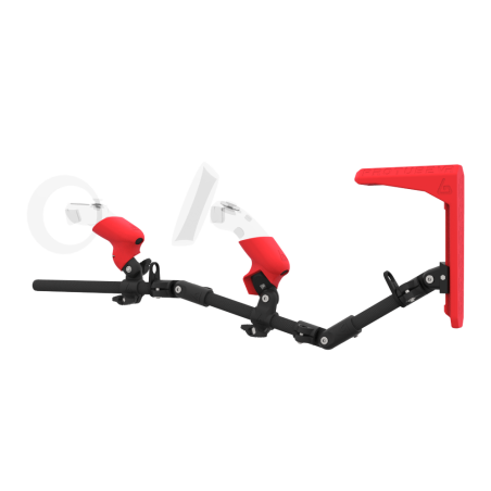 Left view of MagTube vr gunstock for HP Reverb G2 with Carbon Armature with Red MK2 Buttstock and Red PLA cups