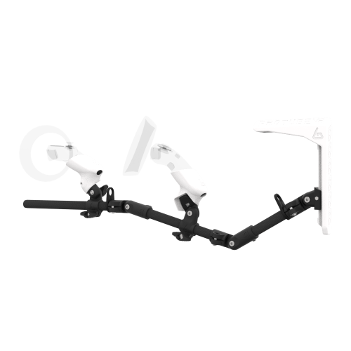 Left view of MagTube vr gunstock for HP Reverb G2 with Carbon Armature with White MK2 Buttstock and White PLA cups