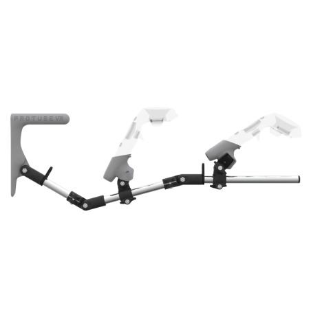 Side view of MagTube vr gunstock for HTC Vive with Chrome Armature with Grey MK1 Buttstock and Grey PLA cups