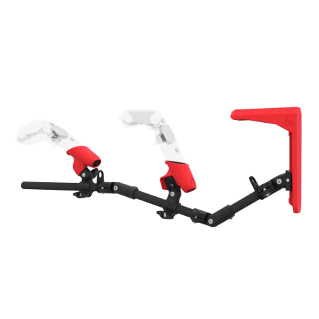 Left view of MagTube vr gunstock for HTC Vive with Carbon Armature with Red MK2 Buttstock and Red PLA cups