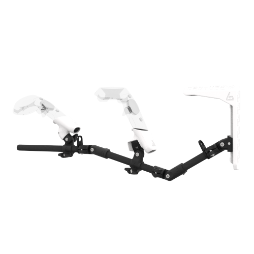 Left view of MagTube vr gunstock for HTC Vive with Carbon Armature with White MK2 Buttstock and White PLA cups