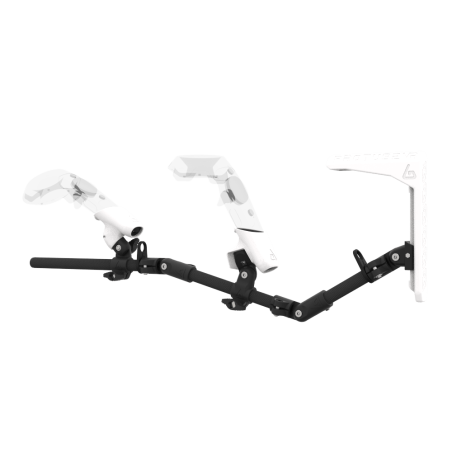 Left view of MagTube vr gunstock for HTC Vive with Carbon Armature with White MK2 Buttstock and White PLA cups