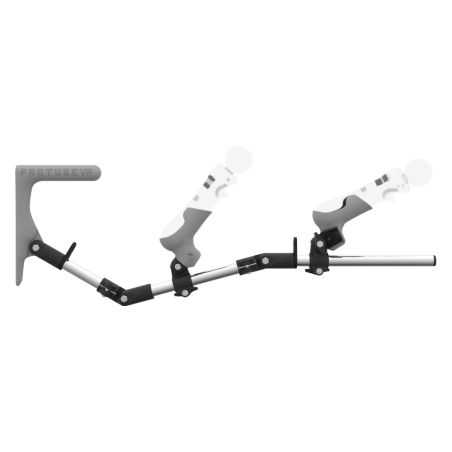 Side view of MagTube vr gunstock for PSVR 1 with Chrome Armature with Grey MK1 Buttstock and Grey PLA cups