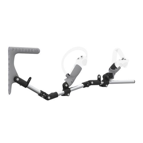 Right view of MagTube vr gunstock for Pico 4 with Chrome Armature with Grey MK1 Buttstock and Grey PLA cups