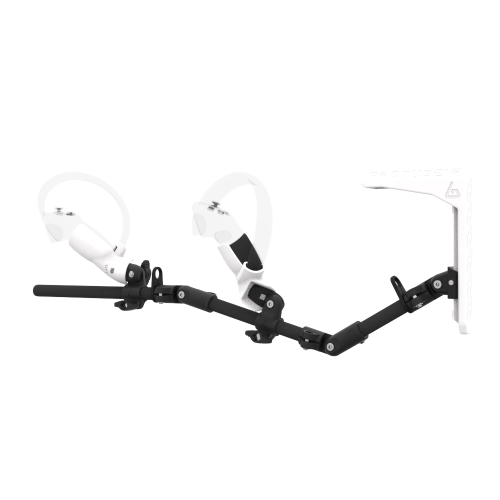 Left view of MagTube vr gunstock for Pico 4 with Carbon Armature with White MK2 Buttstock and White PLA cups