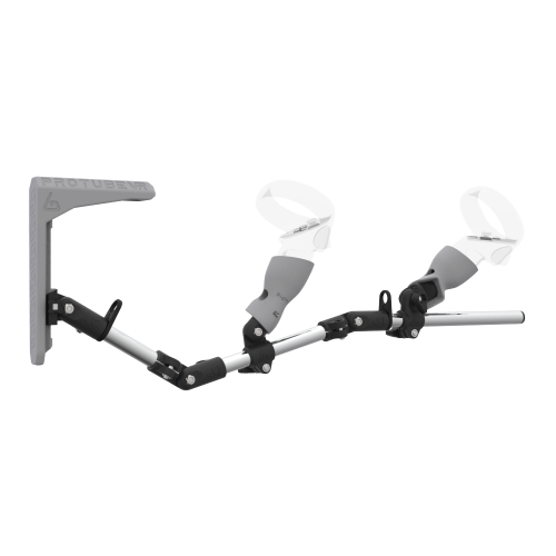 Right view of MagTube vr gunstock for Meta Quest 2 with Chrome Armature with Grey MK2 Buttstock and Grey PLA cups