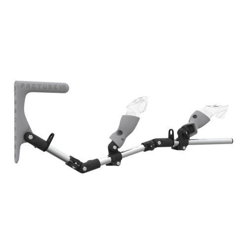 Right view of MagTube vr gunstock for Meta Quest 3 with Chrome Armature with Grey MK1 Buttstock and Grey PLA cups