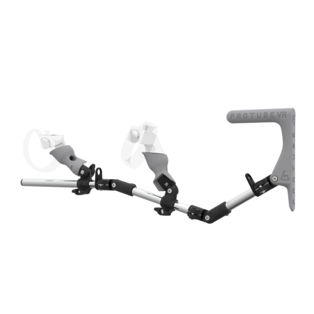 Left view of MagTube vr gunstock for Rift CV1 with Chrome Armature with Grey MK1 Buttstock and Grey PLA cups