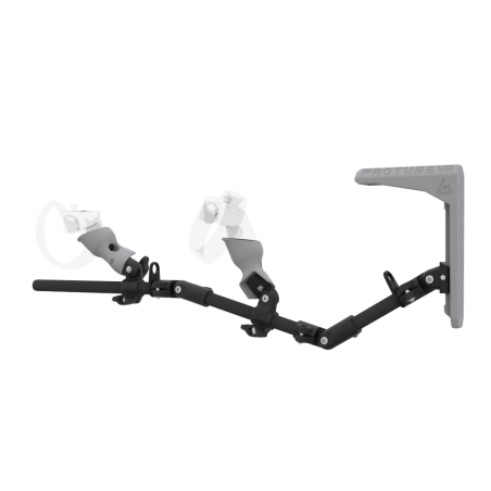 Left view of MagTube vr gunstock for Rift CV1 with Carbon Armature with Grey MK2 Buttstock and Grey PLA cups