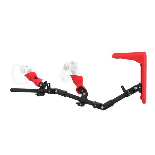 Left view of MagTube vr gunstock for Rift CV1 with Carbon Armature with Red MK2 Buttstock and Red PLA cups