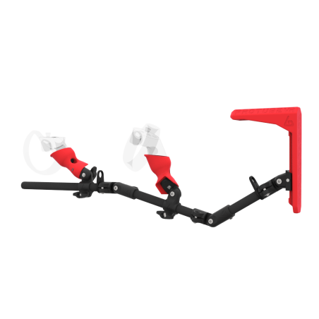 Left view of MagTube vr gunstock for Rift CV1 with Carbon Armature with Red MK2 Buttstock and Red PLA cups
