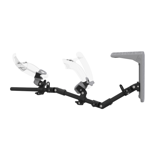Left view of MagTube vr gunstock for Valve Index with Carbon Armature with Grey MK2 Buttstock and Grey PLA cups