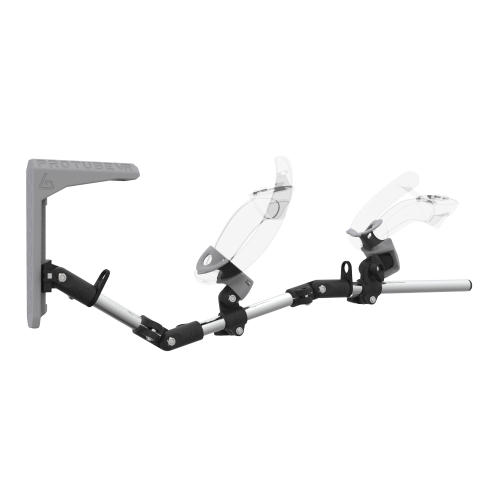 Right view of MagTube vr gunstock for Valve Index with Chrome Armature with Grey MK2 Buttstock and Grey PLA cups