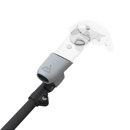 Zoom view of ProSaber lightsaber and paddle for HTC Vive with Black Carbon Armature and Grey PLA cups