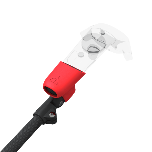 Zoom view of ProSaber lightsaber and paddle for HTC Vive with Black Carbon Armature and Red PLA cups