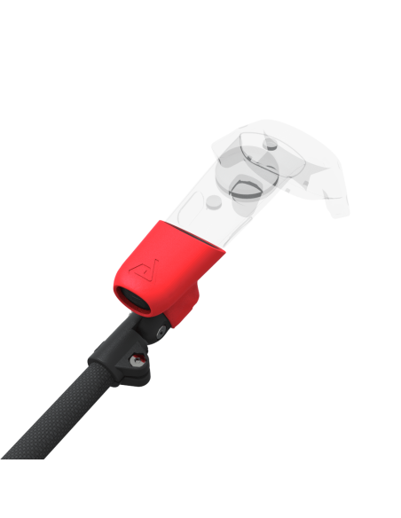 Zoom view of ProSaber lightsaber and paddle for HTC Vive with Black Carbon Armature and Red PLA cups