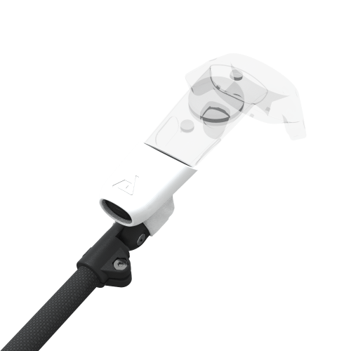 Zoom view of ProSaber lightsaber and paddle for HTC Vive with Black Carbon Armature and White PLA cups