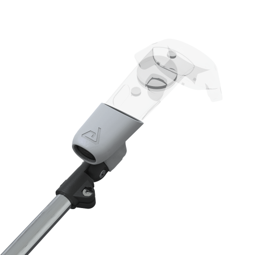 Zoom view of ProSaber lightsaber and paddle for HTC Vive with Chrome Armature and Grey PLA cups