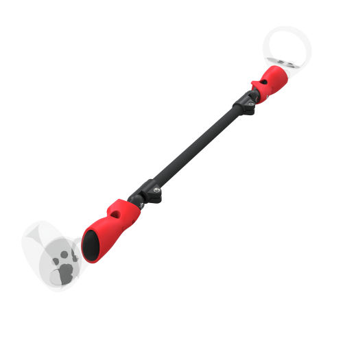 Right view of ProSaber lightsaber and paddle for Meta Quest 2 with Black Carbon Armature and Red PLA cups