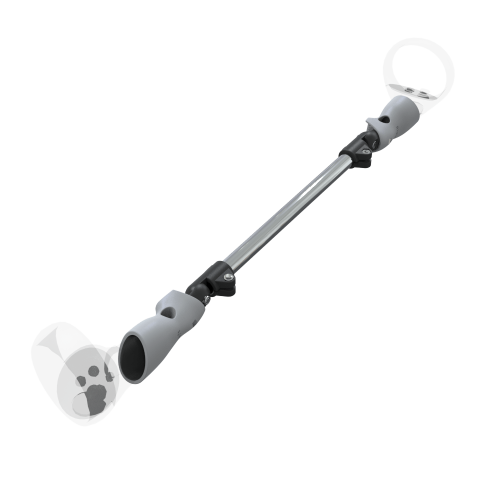 Right view of ProSaber lightsaber and paddle for Meta Quest 2 with Chrome Armature and Grey PLA cups