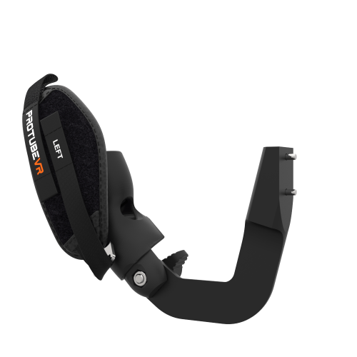Left view of ProVolver Right Front extension to have an SMG simulator for Meta Quest 1 with prostrap with Black Carbon cup