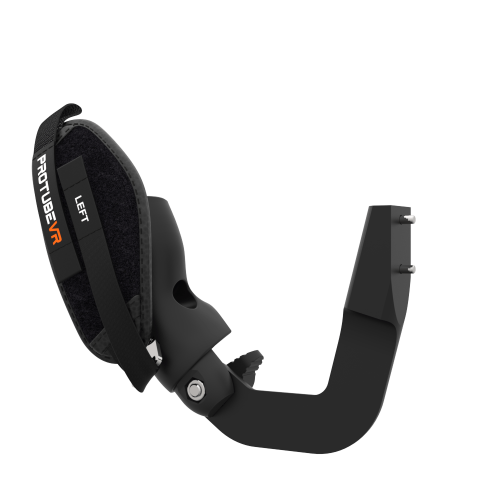 Left view of ProVolver Right Front extension to have an SMG simulator for Meta Quest 2 with prostrap with Black Carbon cup