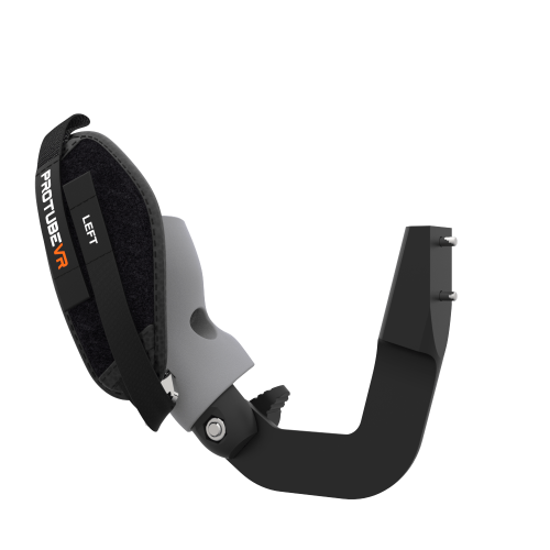 Left view of ProVolver Right Front extension to have an SMG simulator for Meta Quest 2 with prostrap with Grey PLA cup