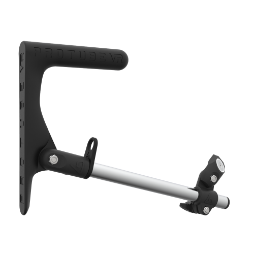 Right view of a SMG shoulder stock upgrade for Provolver haptic pistol with chrome armature and carbon static MK1 stock