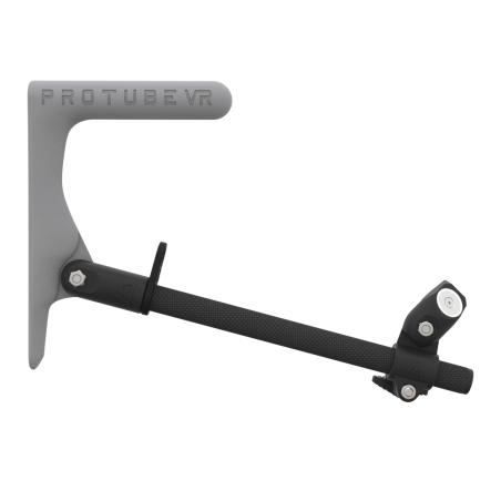 Side view of a SMG shoulder stock upgrade for Provolver haptic pistol with carbon armature and grey static MK1 stock