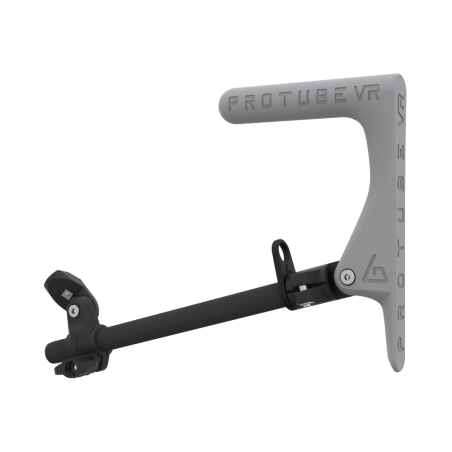 Left view of a SMG shoulder stock upgrade for Provolver haptic pistol with carbon armature and grey static MK1 stock