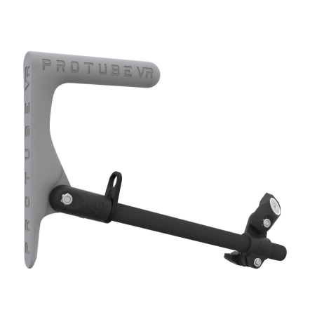 Right view of a SMG shoulder stock upgrade for Provolver haptic pistol with carbon armature and grey static MK1 stock