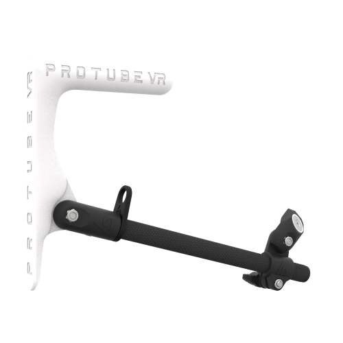 Right view of a SMG shoulder stock upgrade for Provolver haptic pistol with carbon armature and white static MK1 stock