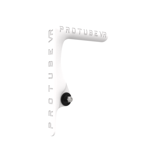 Right view of original MK1 static non-haptic white vr gun buttstock for shoulder point of contact