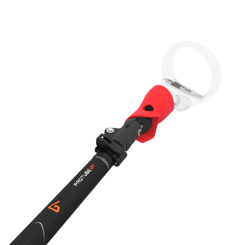 Close view of Swing It VR golf club for Meta Quest 2 Carbon Armature and Red PLA cups Left hand