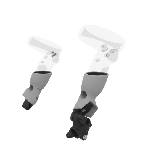 Right view of fastened vr gun stock to magtube gunstock with Grey PLA cups for Meta Quest 1 and Rift S