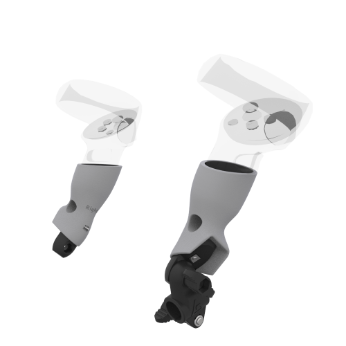 Right view of fastened vr gun stock to magtube gunstock with Grey PLA cups for Meta Quest 2