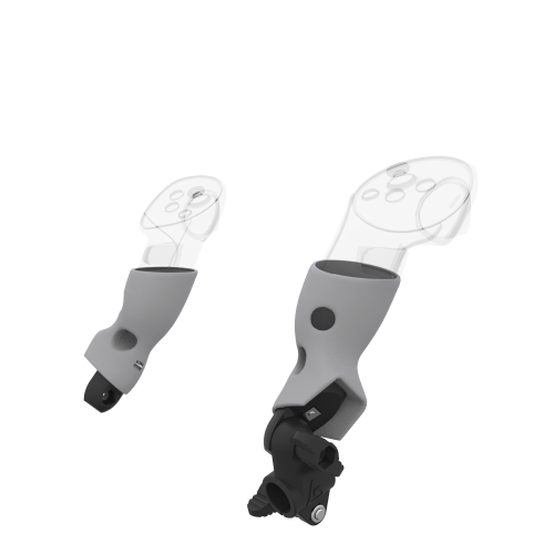 Right view of fastened vr gun stock to magtube gunstock with Grey PLA cups for Meta Quest 3 and Quest Pro